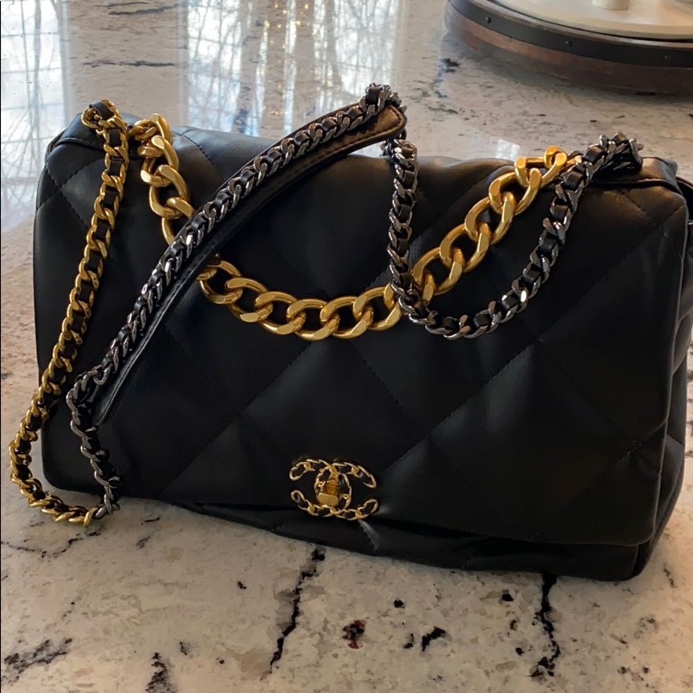 Chanel black handbag 14”L x 8”W x 4”D